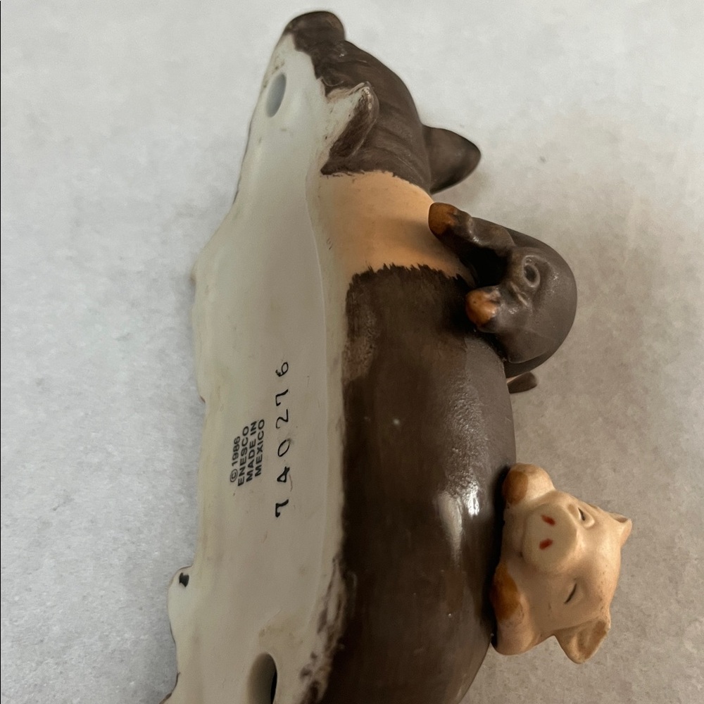 Enesco 1986 Vintage Porcelain Pig Mama Sow With Baby Piglets Figurine - Picture 10 of 11